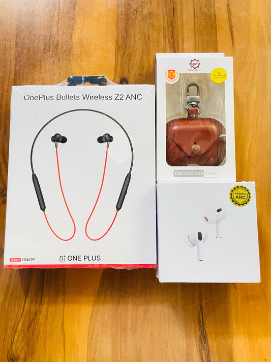 Airpods + Neckband +leather case premium
